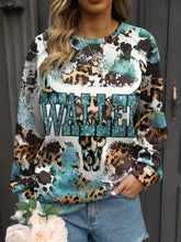 Women's Autumn/Winter Casual Sweatshirt, Leopard Bull & Letter Print Distressed Long Sleeve Pullover Lounge Top