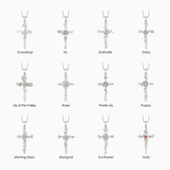 Birth Flower Cross Pendant Necklace