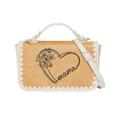 Mama Heart Print Christian Faith Straw Baguette Crossbody Bag
