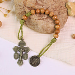 Olive Wood Beads with Saint Benedict Medal & Crucifix Pocket Rosary