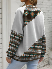 Women's Southwestern Tribal Print Crew Neck Sweatshirt, Casual Fall/Winter Knit Top