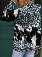 Women's Anchor & Leopard Print Hoodie with Kangaroo Pocket and Long Sleeves