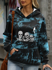 Skull Print Tie Dye Hoodie, Casual Long Sleeve Kangaroo Pocket Sweatshirt, Women's Clothing
