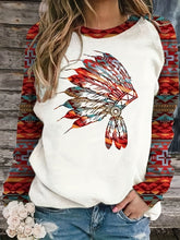 Western Ethnic Print Sweatshirt, Casual Long Sleeve Crew Neck Sweatshirt, Women's Clothing