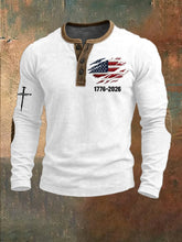 Men's 250th Anniversary National Flag Print Henley Collar Top