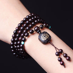Faith Nova 108 Mala Beads Tibetan Small Leaf Red Sandalwood Lotus Balance Bracelet