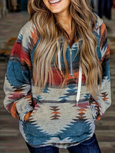 Plus Size Geo Print Zipper Hoodie - Women's Casual Long Sleeve Sweatshirt with Kangaroo Pocket and Drawstring