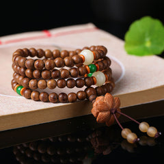 Faith Nova 108 Mala Beads Peach Wood Bodhi Seed Lotus Prayer Meditation Bracelet