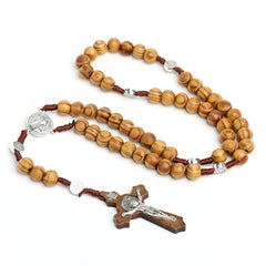 St. Benedict Wooden Rosary with Crucifix – Catholic Prayer Beads Necklace