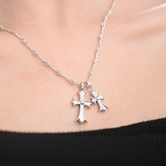 Sacred Dual Cross Heart Pendant Necklace – 925 Silver with Sparkling Stones