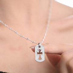 Sterling Silver Cross Pendant Necklace with Moissanite Accents