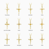 Birth Flower Cross Pendant Necklace