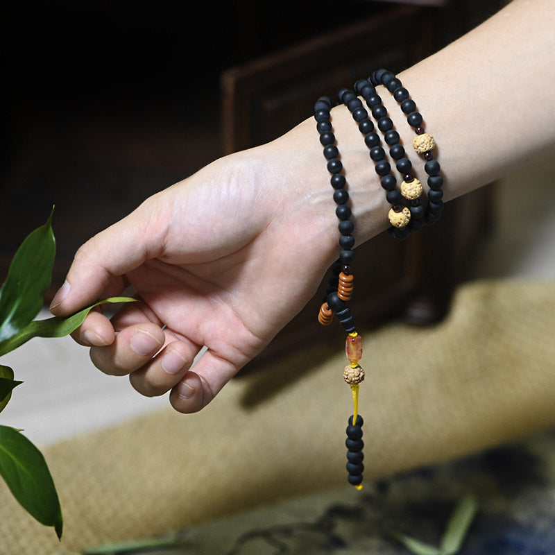 Faith Nova Tibetan Mala Cypress Bodhi Seed Red Agate Healing Bracelet
