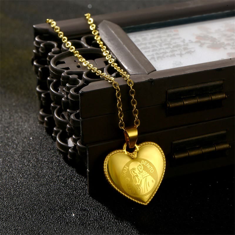 Classic St. Benedict Medal Heart Necklace