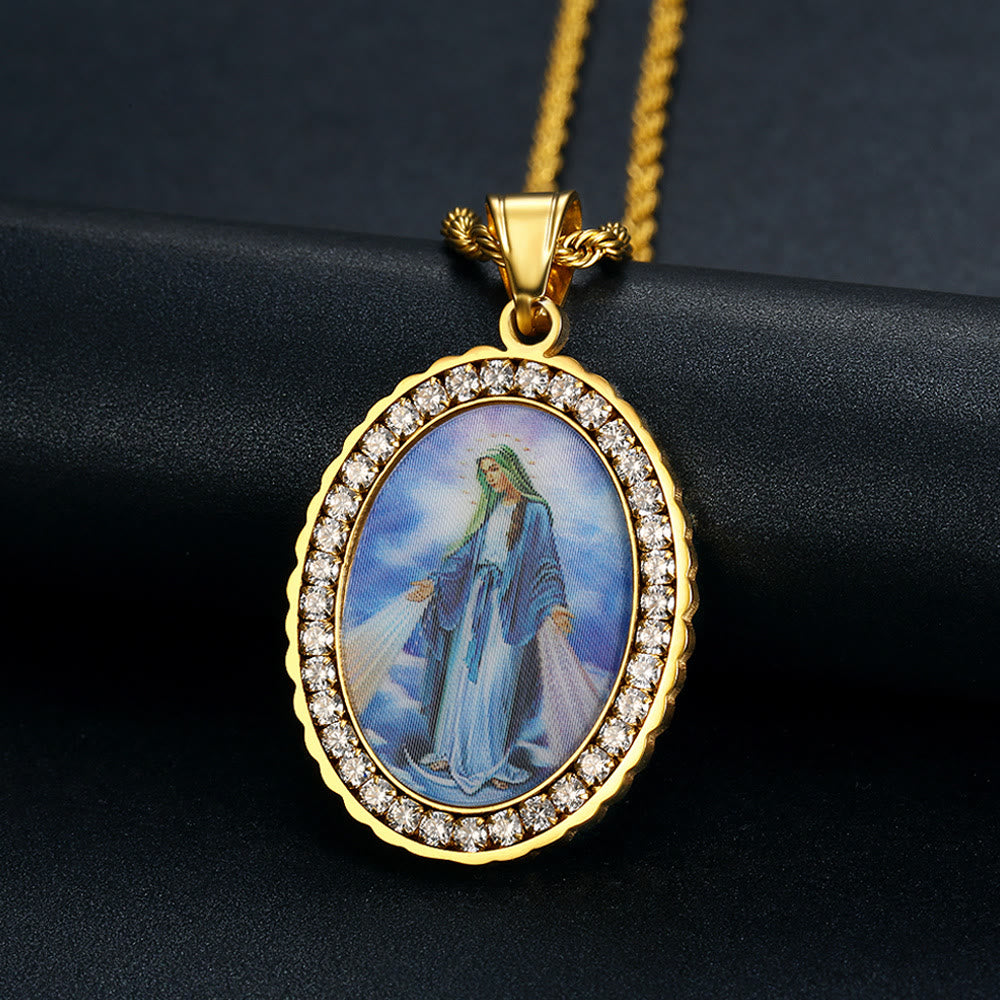 Virgin Mary Painting Necklace Religious Icon Jewelry