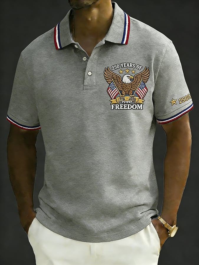 Men's Retro 250th Anniversary of the United States Print  Independence Day Cross Print Polo Shirt