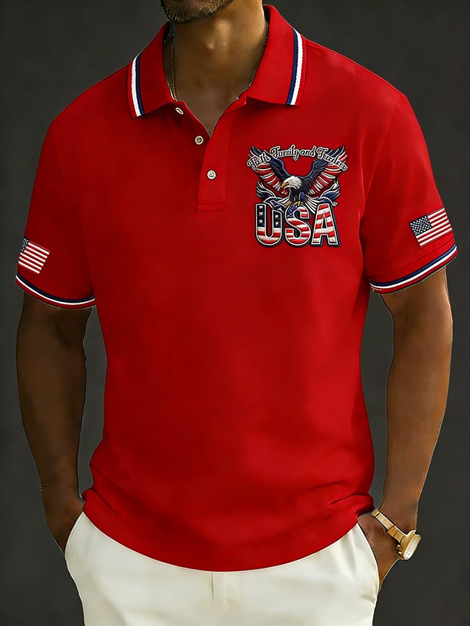 Men's Retro 250th Anniversary of the United States Print  Independence Day Cross Print Polo Shirt