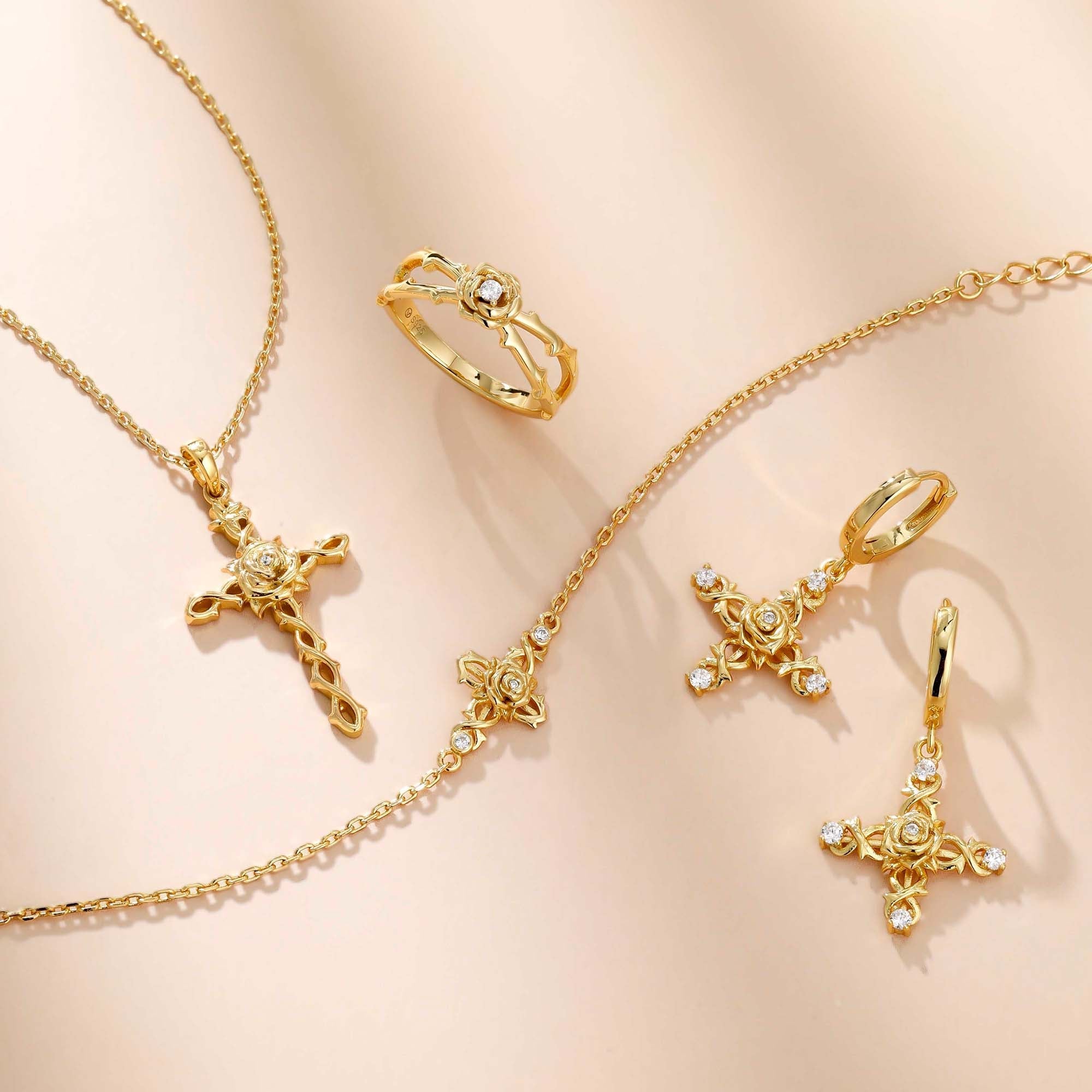 Floral Cross June Rose Hoop Earrings