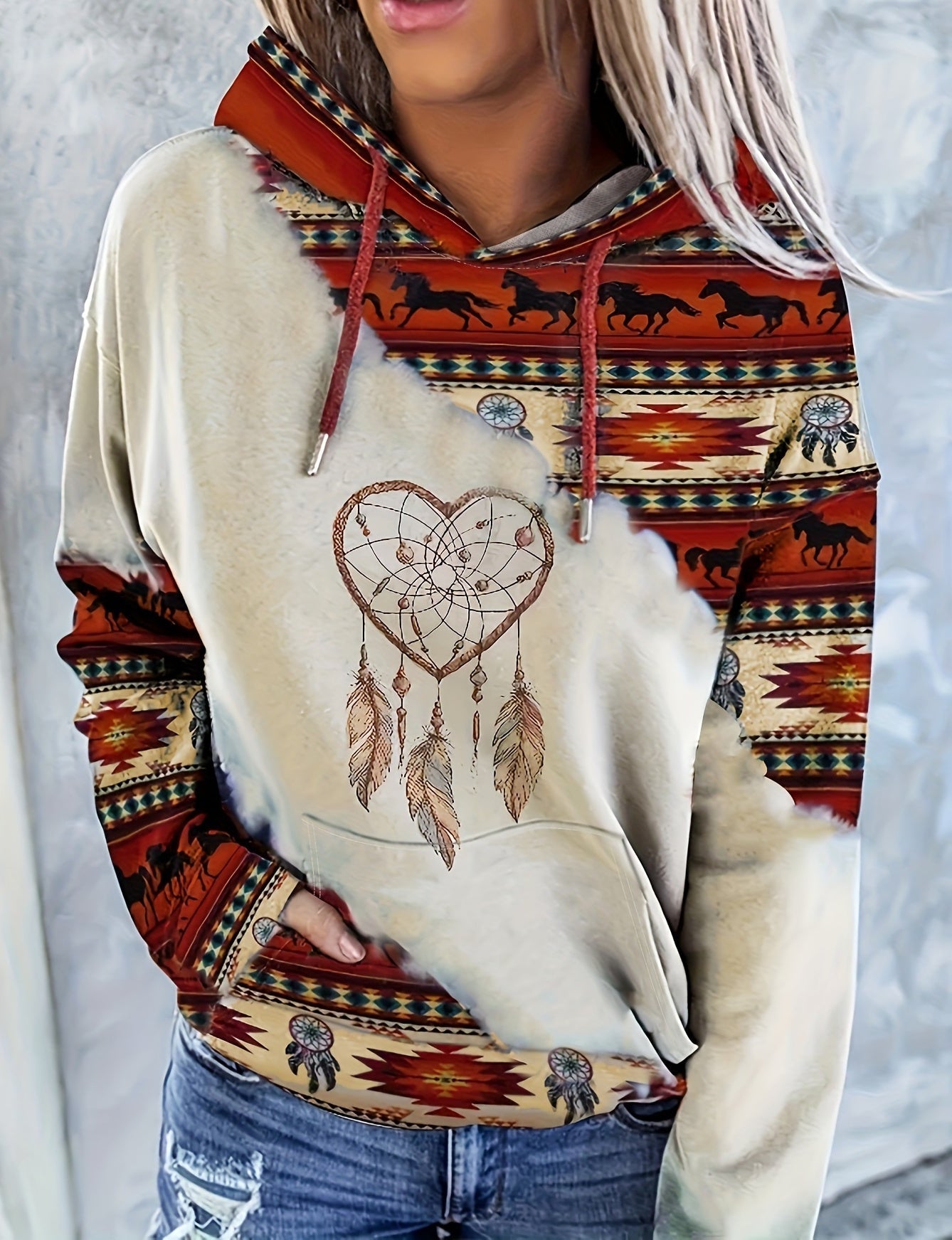 Stylish Aztec Tribal Print Hoodie - Vintage, Durable & Stretchy, Perfect for All Seasons with Kangaroo Pocket