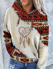 Stylish Aztec Tribal Print Hoodie - Vintage, Durable & Stretchy, Perfect for All Seasons with Kangaroo Pocket