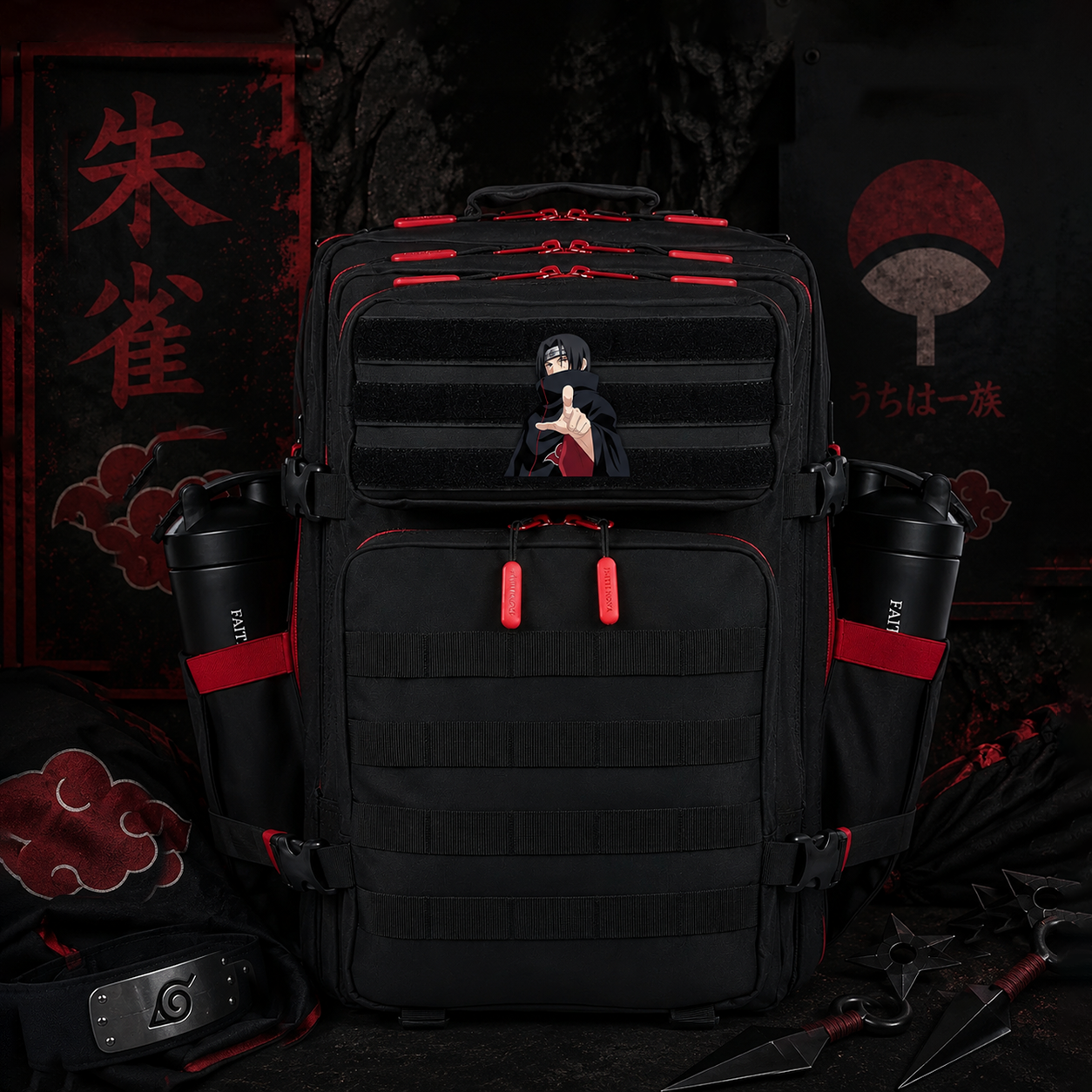 Leaf Village Anime Patch EDC Performance Backpack 35L / 45L - Black Red