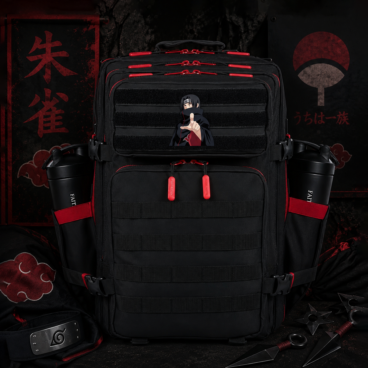 Leaf Village Anime Patch EDC Performance Backpack 35L / 45L - Black Red