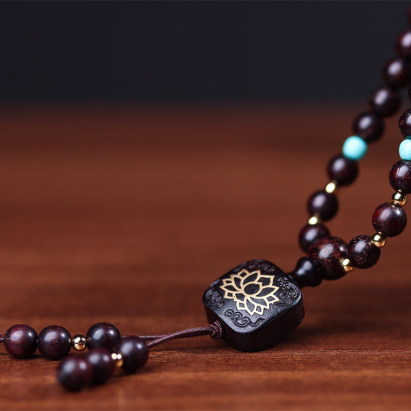 Faith Nova 108 Mala Beads Tibetan Small Leaf Red Sandalwood Lotus Balance Bracelet