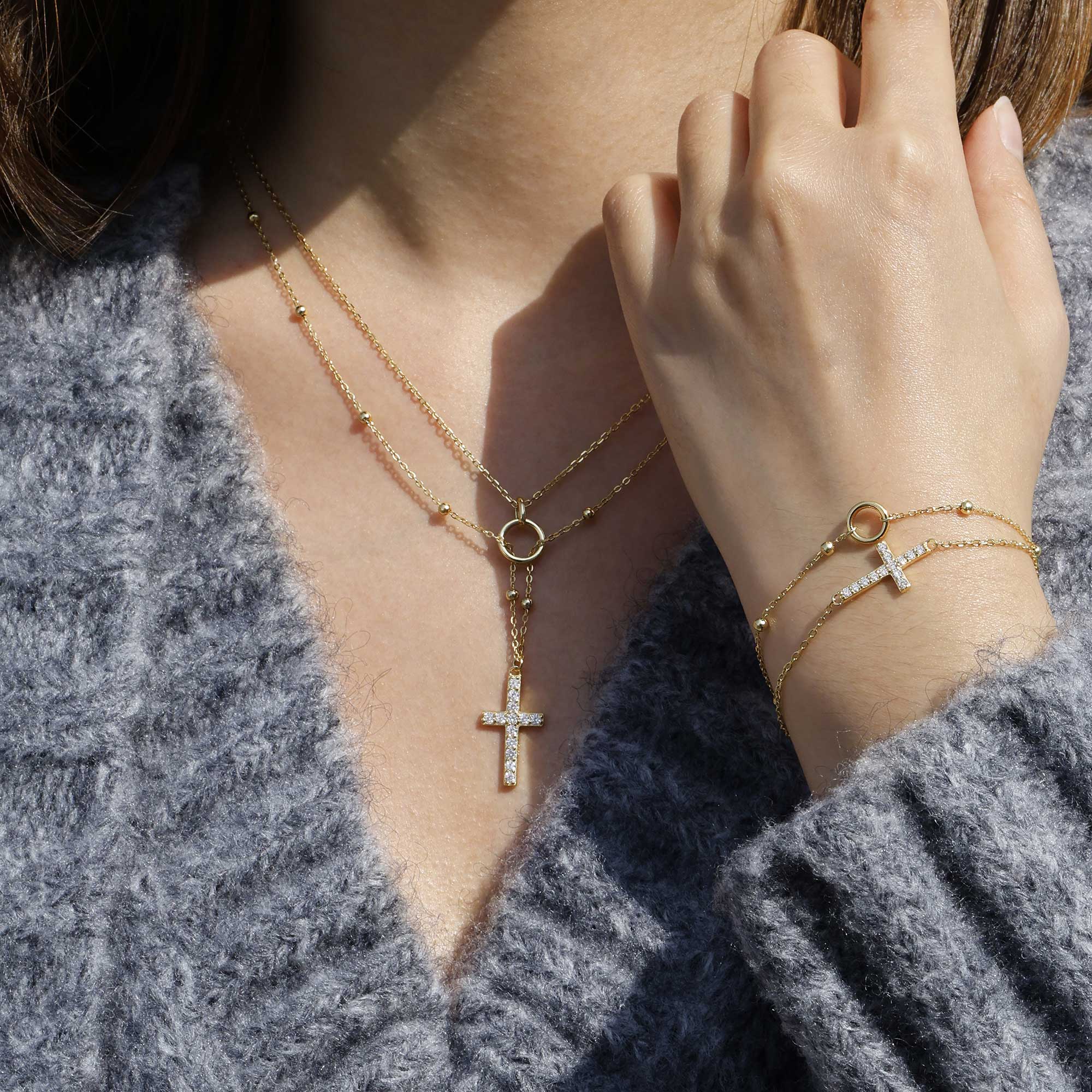 Gold Vermeil Layered Cross Bracelet