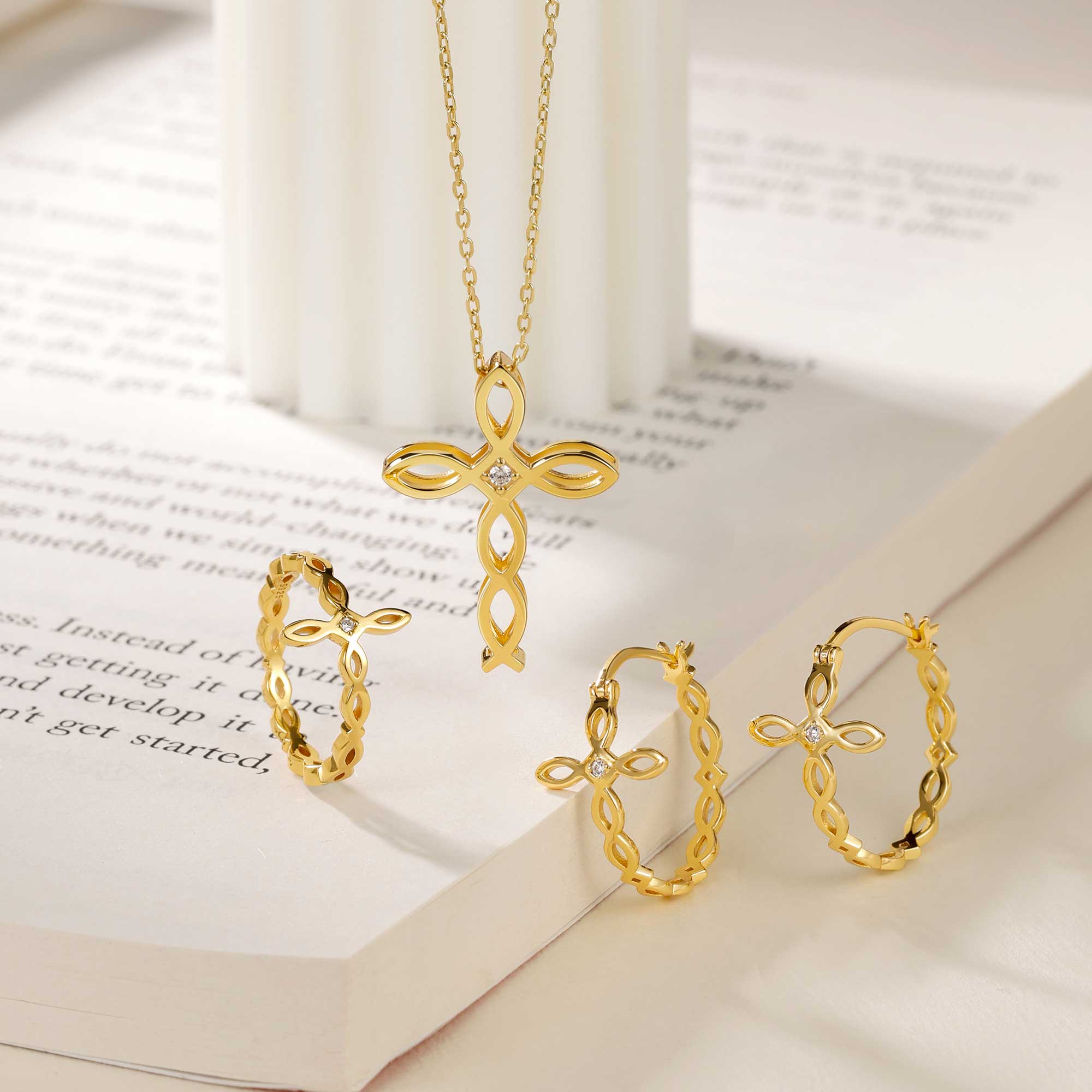 Divine Harmony Ichthys Cross Faith Protection Hoop Earrings