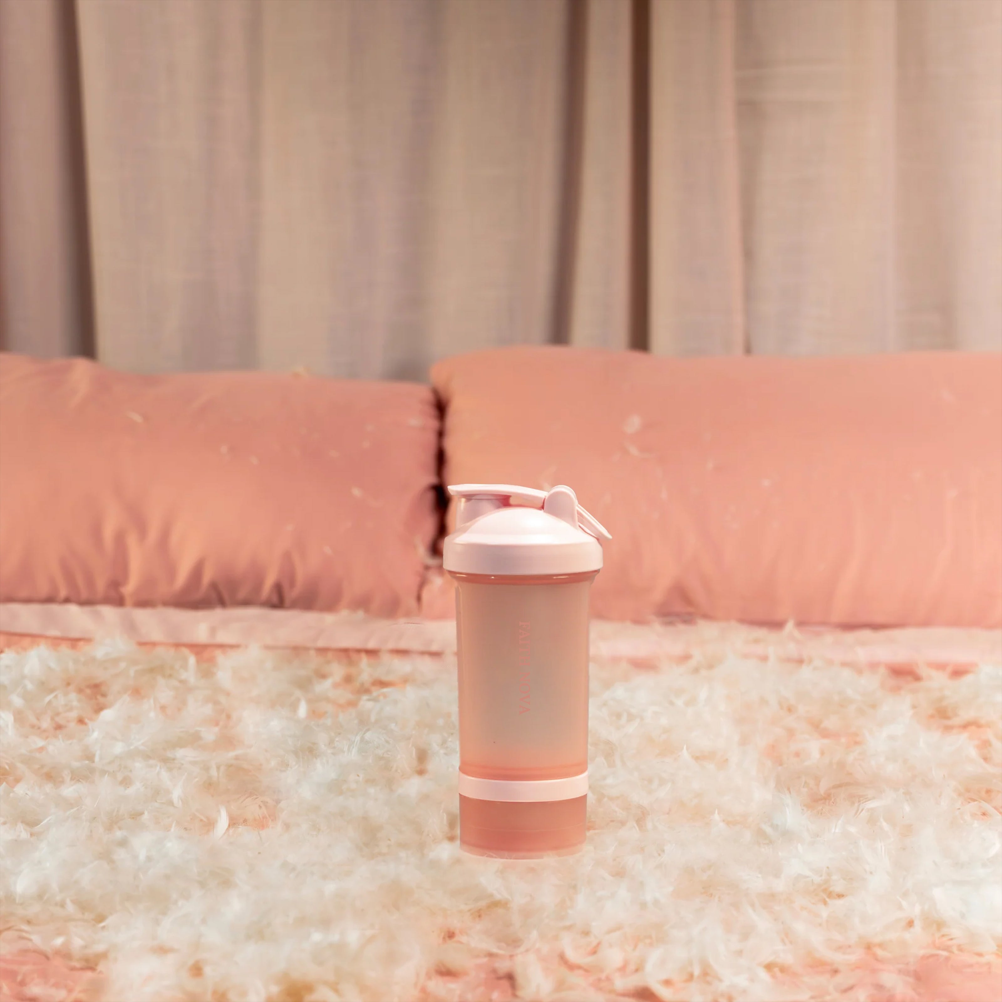 PINK SHAKER BOTTLE WITH STORAGE COMPARTMENTS