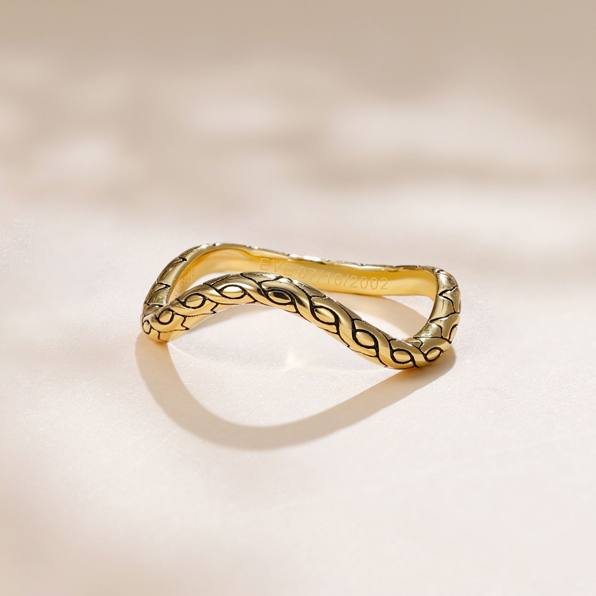 Personalized Pavé Wavy Enamel Stacking Ring