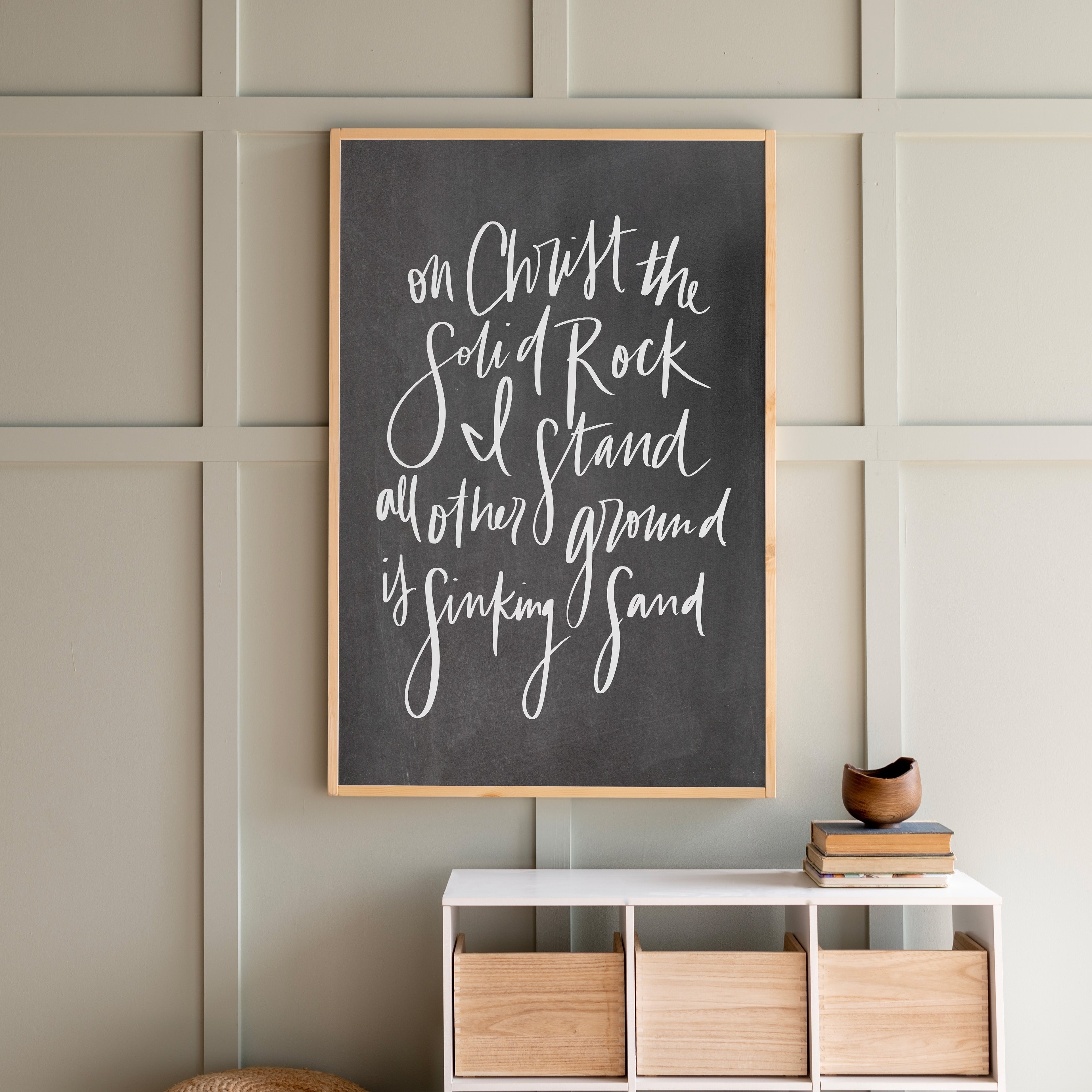 On Christ The Solid Rock Hand Lettered | Framed Wooden Art