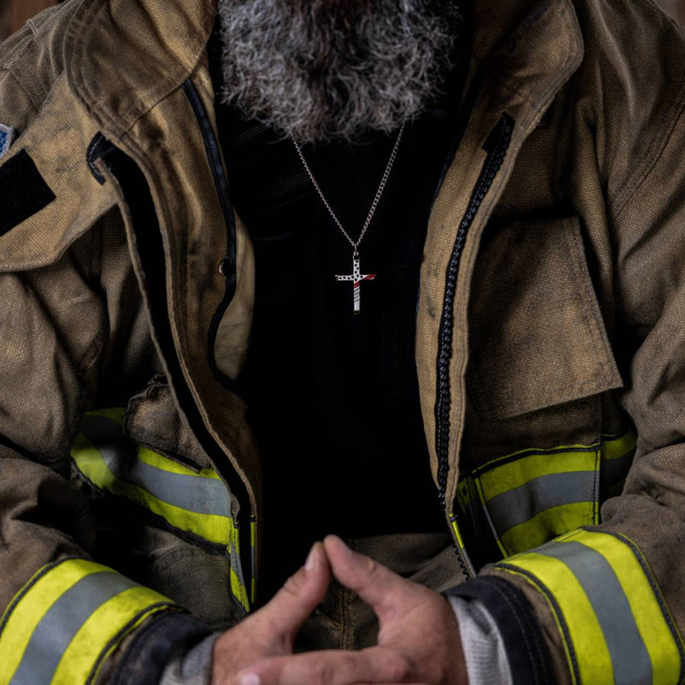 Patriotic Thin Red Line Cross Necklace with John 19:30 Inscription