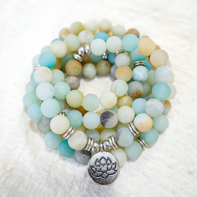 Faith Nova Tibetan Amazonite Stone Blessing Lotus Mala