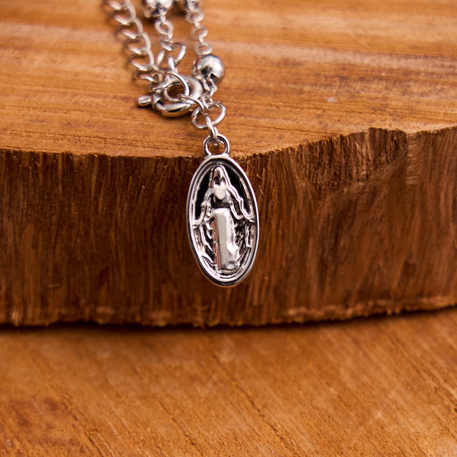 Virgin Mary Medal & Cross Adjustable Simple Casual Bracelet