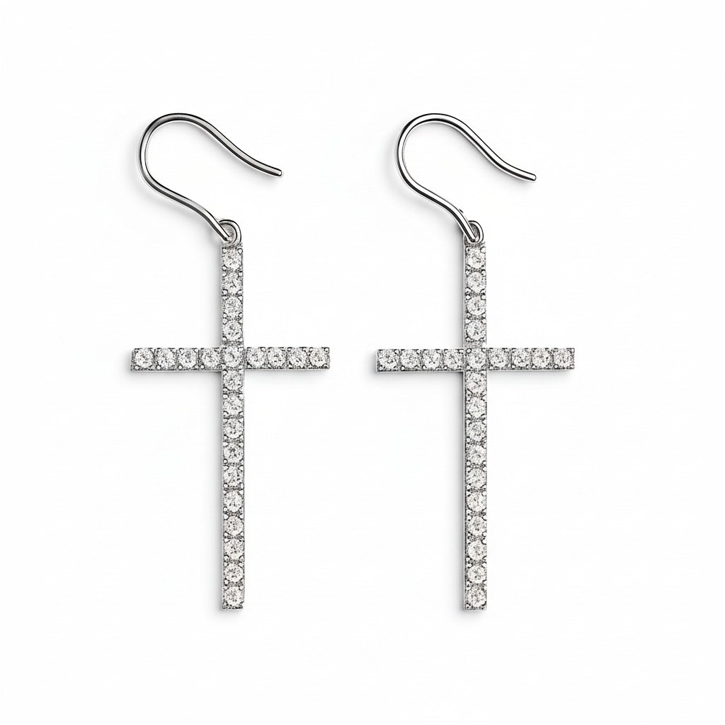 Sterling Silver Moissanite Radiance Cross Drop Earrings