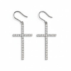 Sterling Silver Moissanite Radiance Cross Drop Earrings