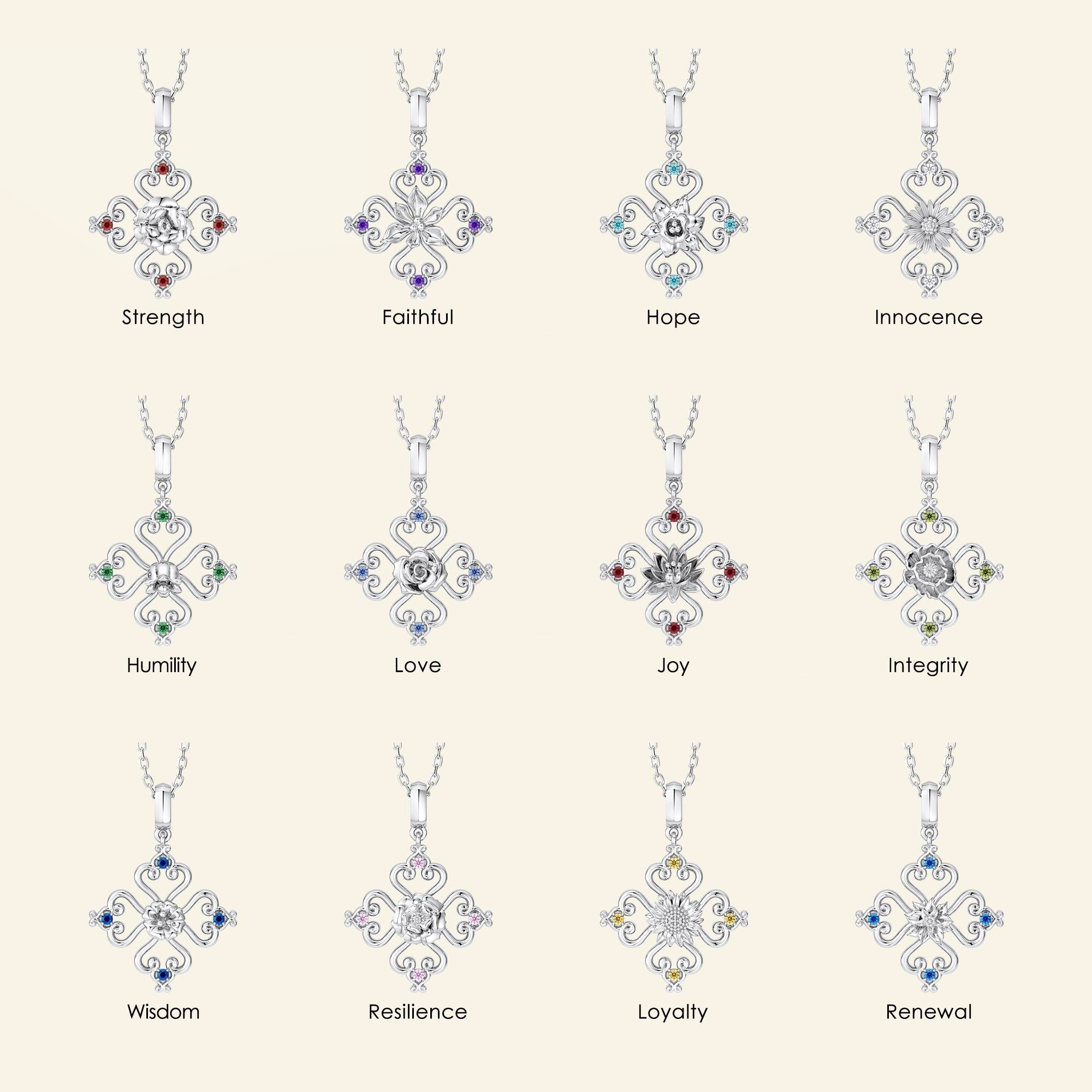 Sacred Bloom Heart Cross Birth Flower Necklace