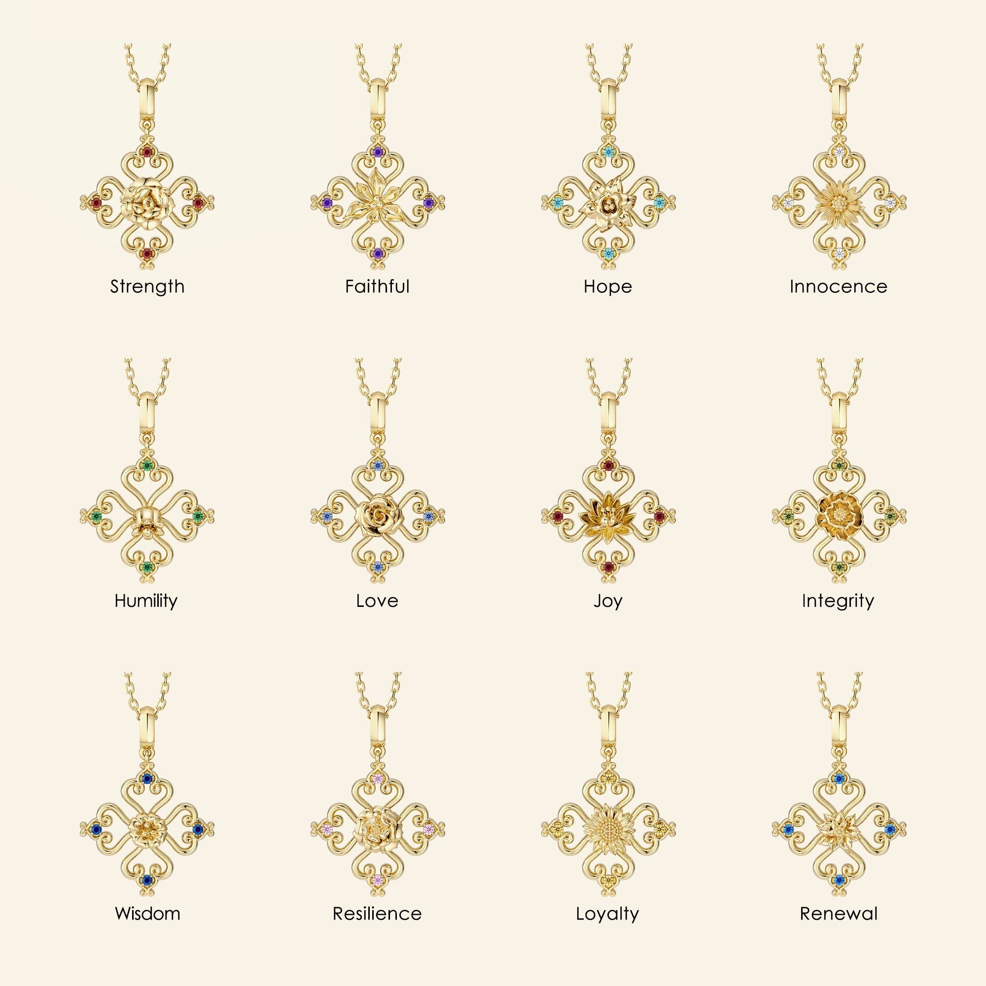 Sacred Bloom Heart Cross Birth Flower Necklace