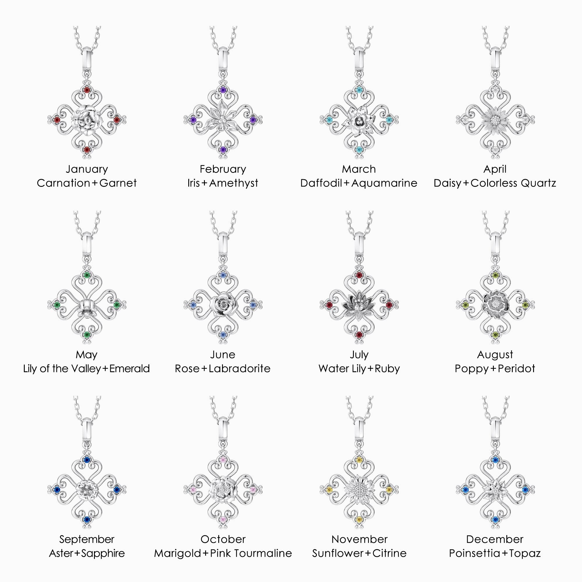 Sacred Bloom Heart Cross Birth Flower Necklace