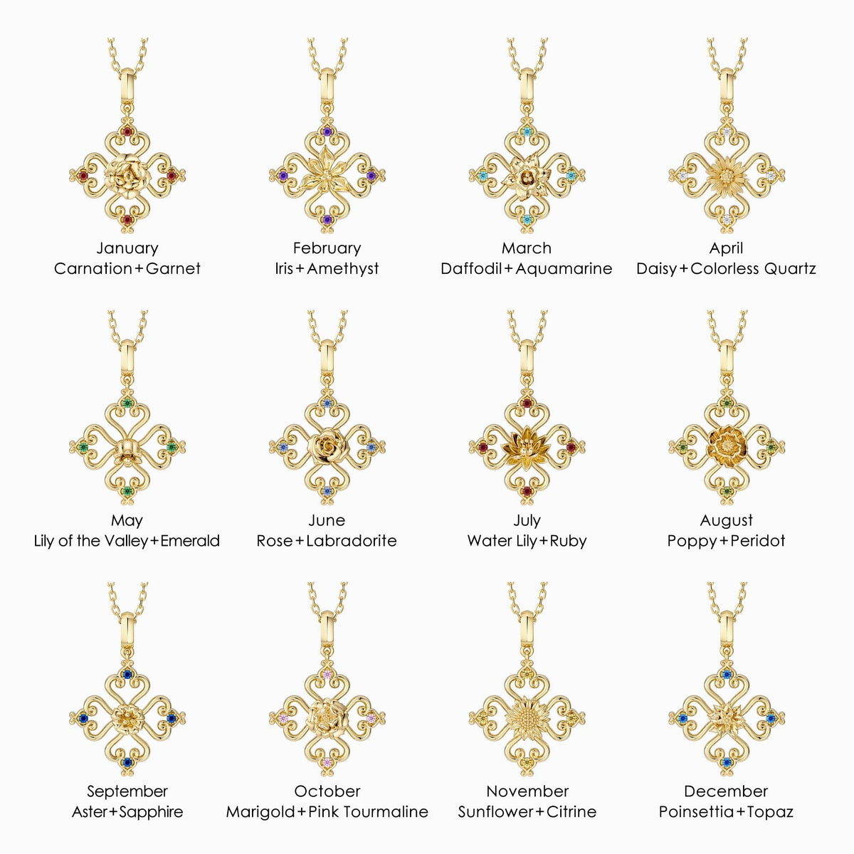 Sacred Bloom Heart Cross Birth Flower Necklace