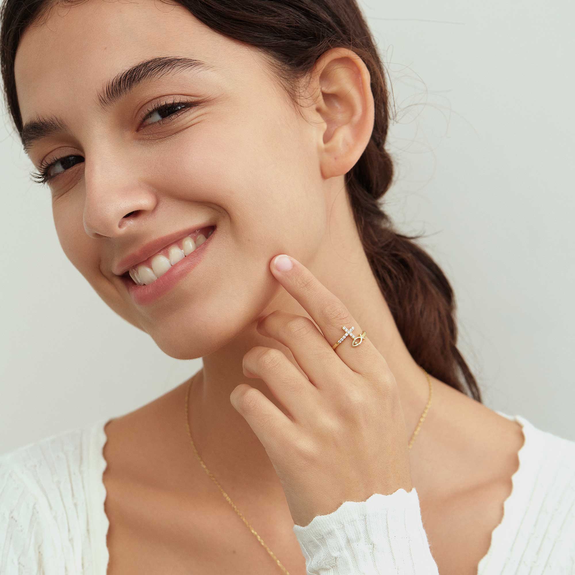 God Jesus Fish And Cross Ring