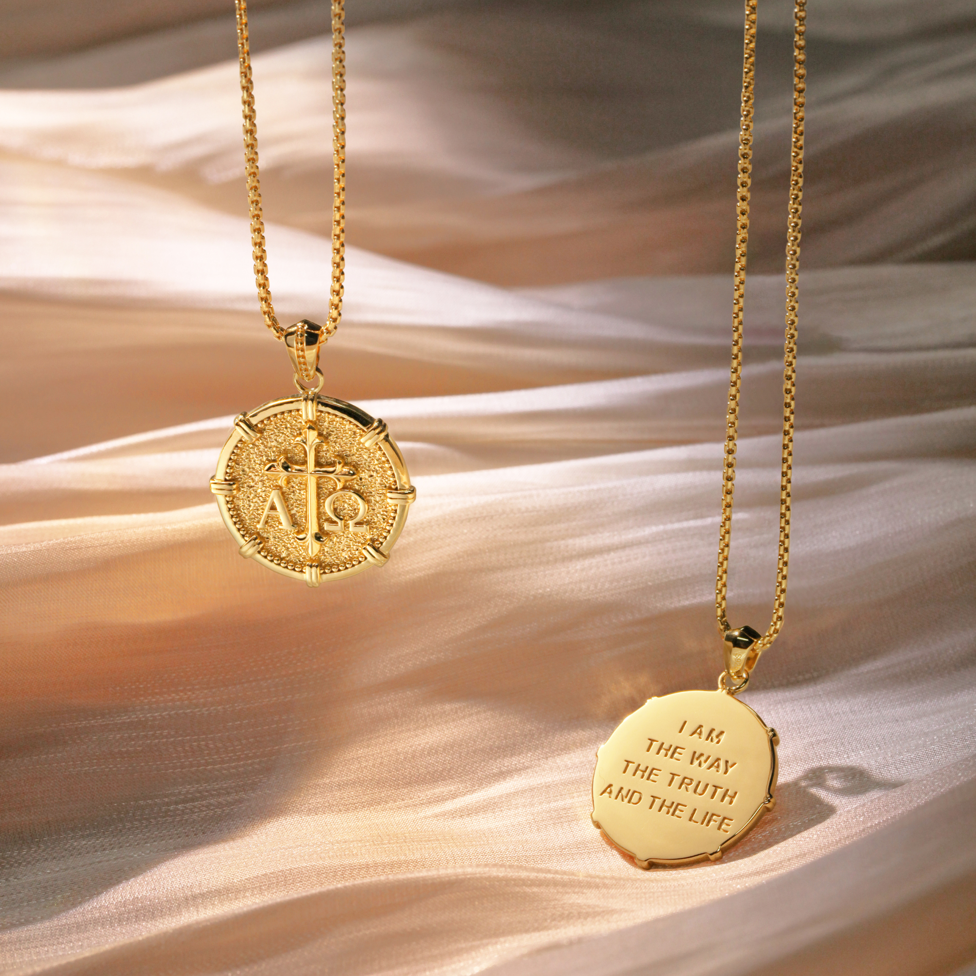 Alpha Omega Fleur-de-Lis Cross Medallion Necklace