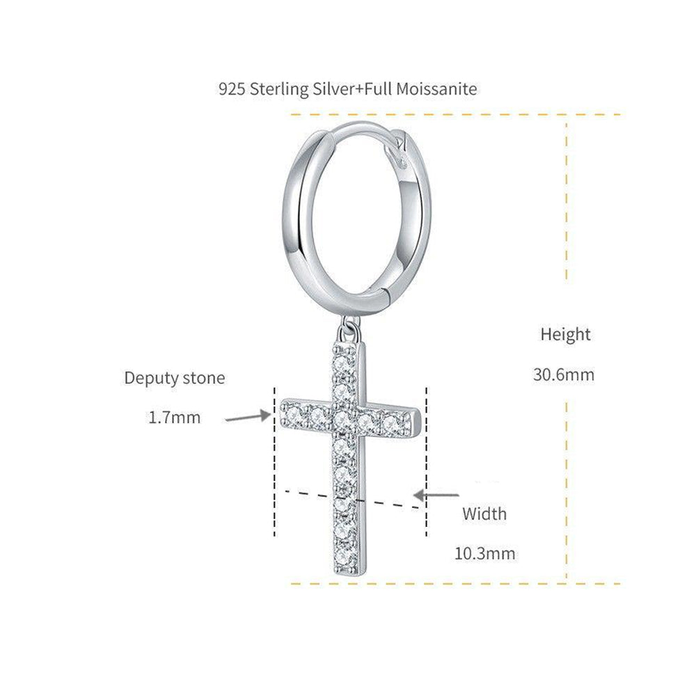 Moissanite Cross Drop Huggie Earrings in 925 Sterling Silver