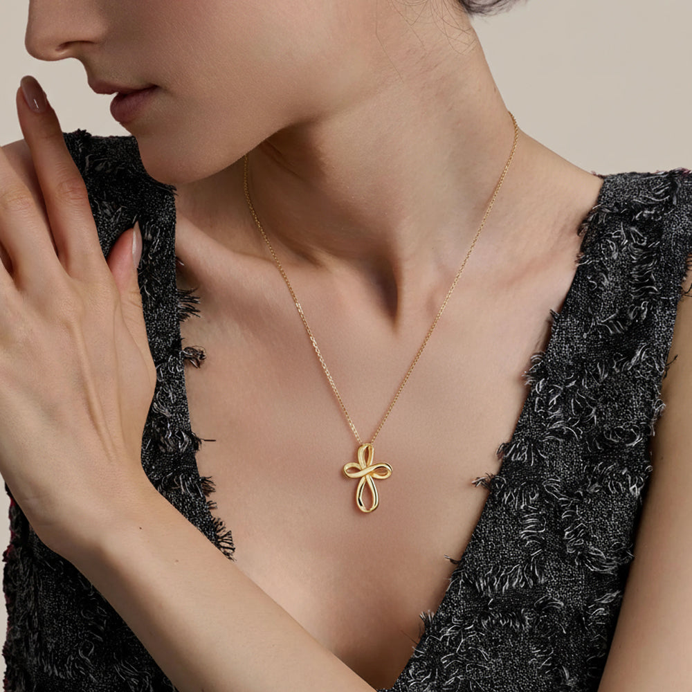 14K Gold “Be Still and Know” Cross Necklace