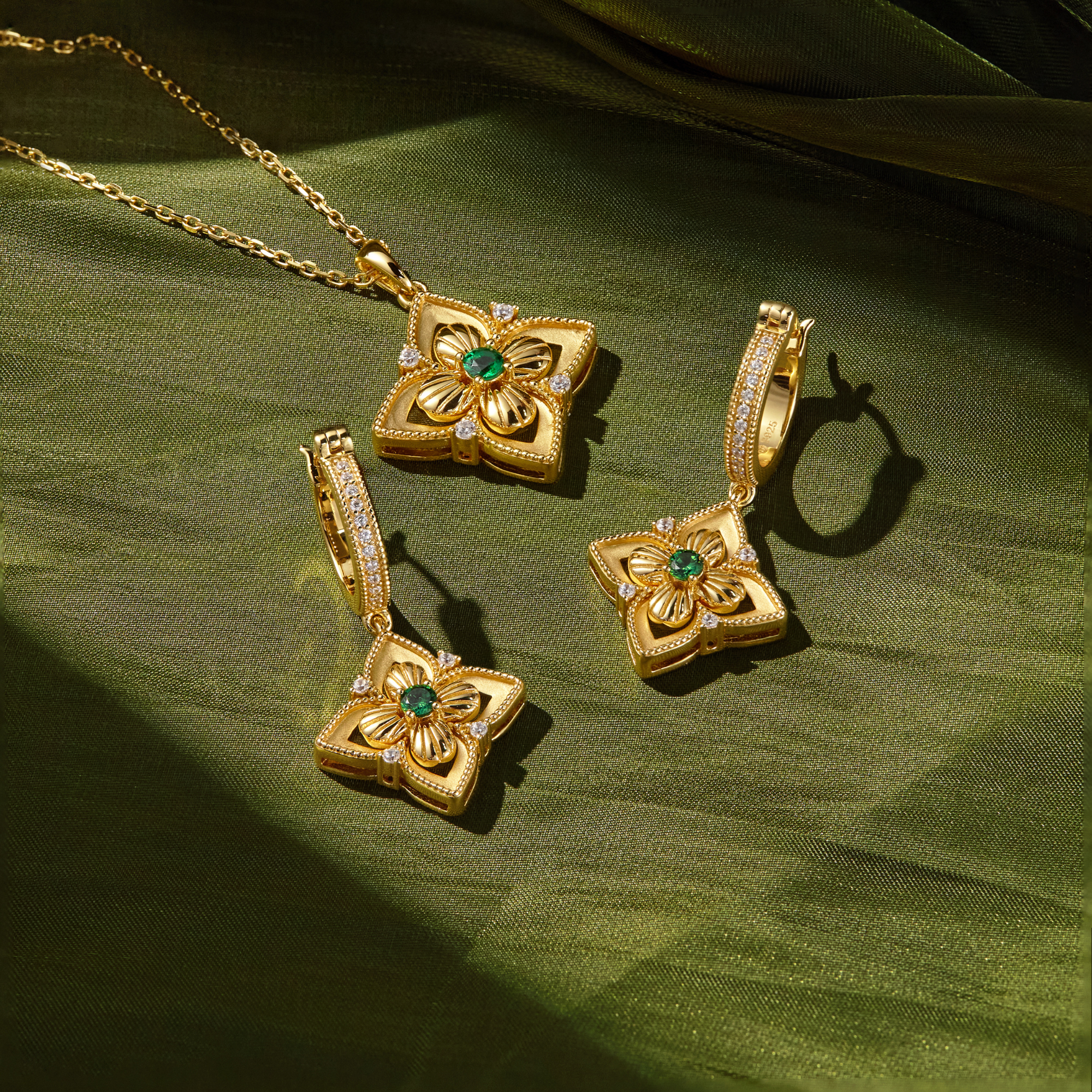 Lucky Radiance Clover Charm Milgrain Hoop Earrings