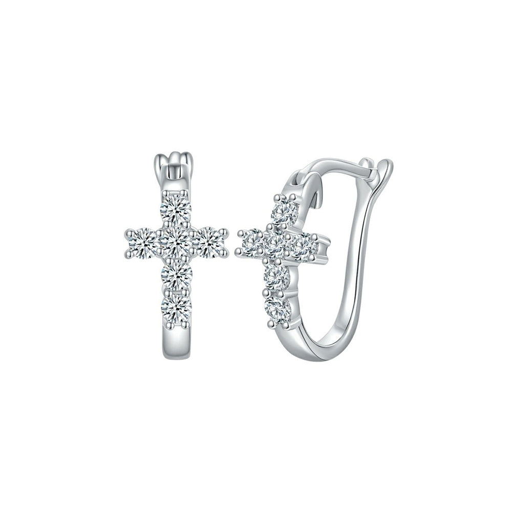 Sparkling Moissanite Cross Huggie Earrings in 925 Sterling Silver