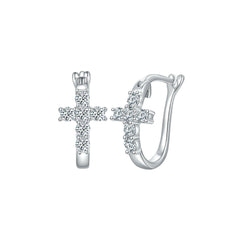 Sparkling Moissanite Cross Huggie Earrings in 925 Sterling Silver