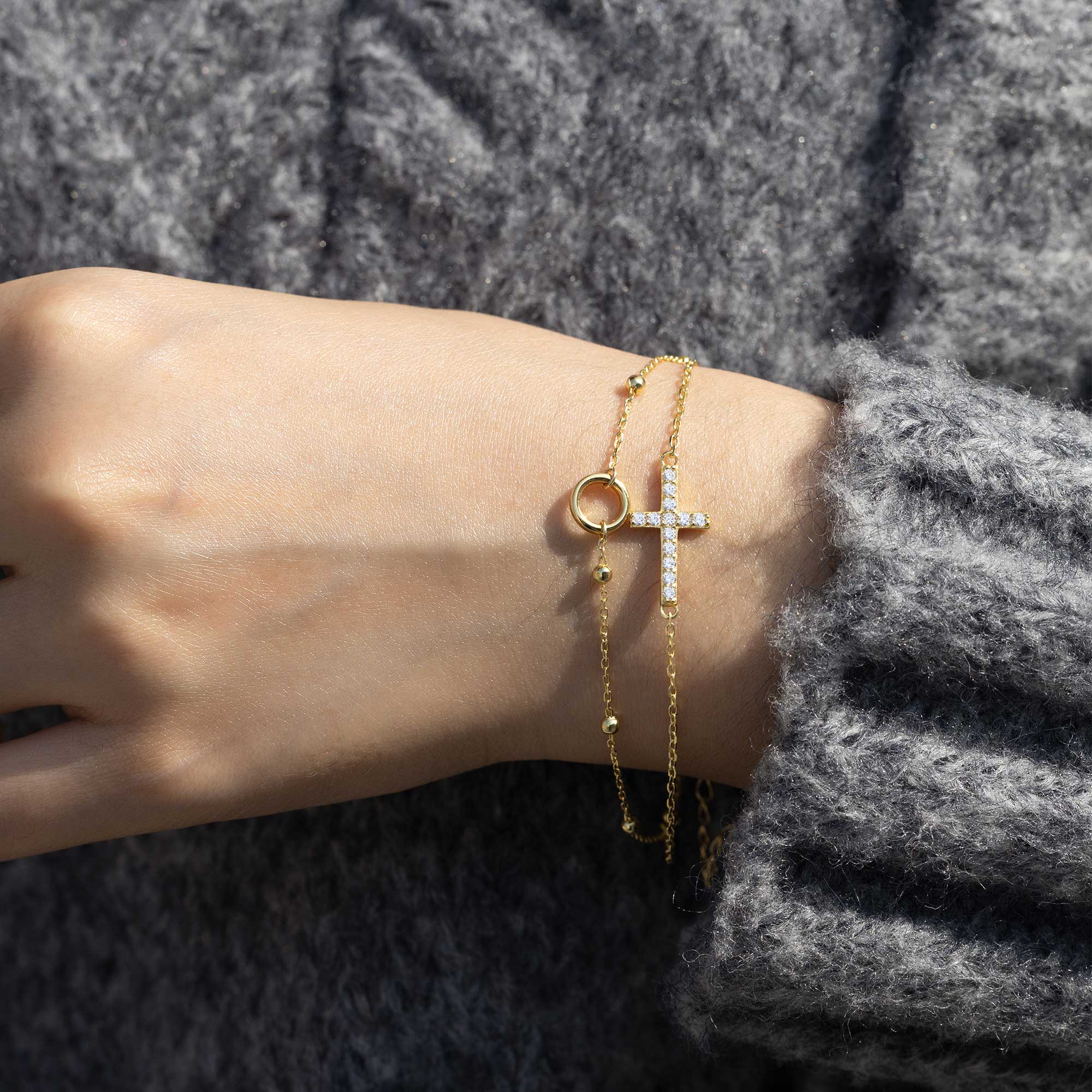 Gold Vermeil Layered Cross Bracelet
