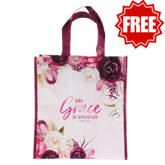 His Grace is Enough Plum Pink Non-Woven Tote Bag - 2 Corinthians 12:9